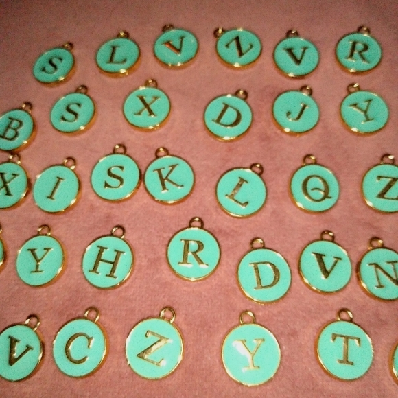 🪷 SALE Any Initials Personalized Earrings Aqua Blue Enamel Gold Initial Charms - Picture 7 of 10